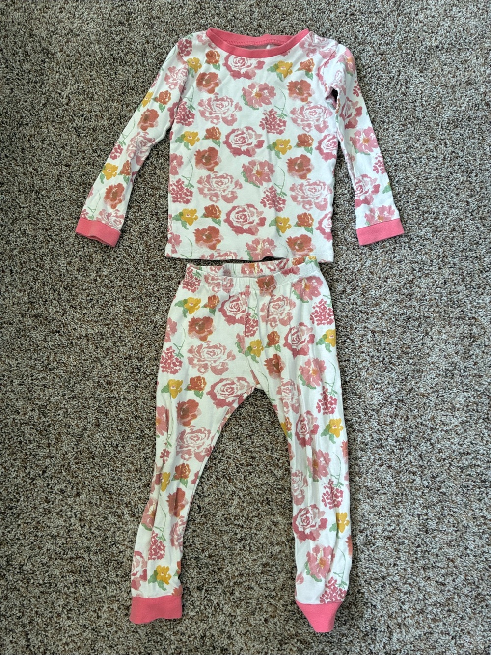 Burt's Bees Pink Floral Long-Sleeve Pajama Set with Yellow Accents